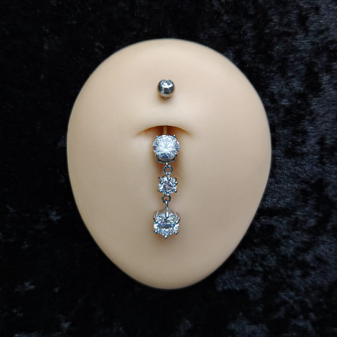 3 Cascading Diamonds Pendulum Belly Button Piercing