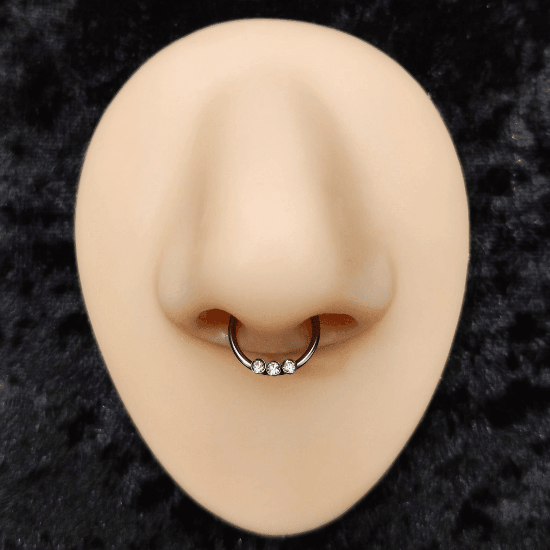 Anello a clicker a 3 brillantini - GIOYAL PIERCING STORE